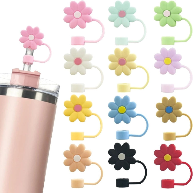 5 Pieces Silicone Straw Cap Flower Cartoon Baiyun Cup Straw Protective Cover Dust Plug 10mm
