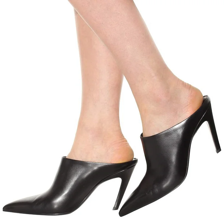 Classic Black Pointed Toe Stiletto Heel Office Mules for Women |FSJ Shoes