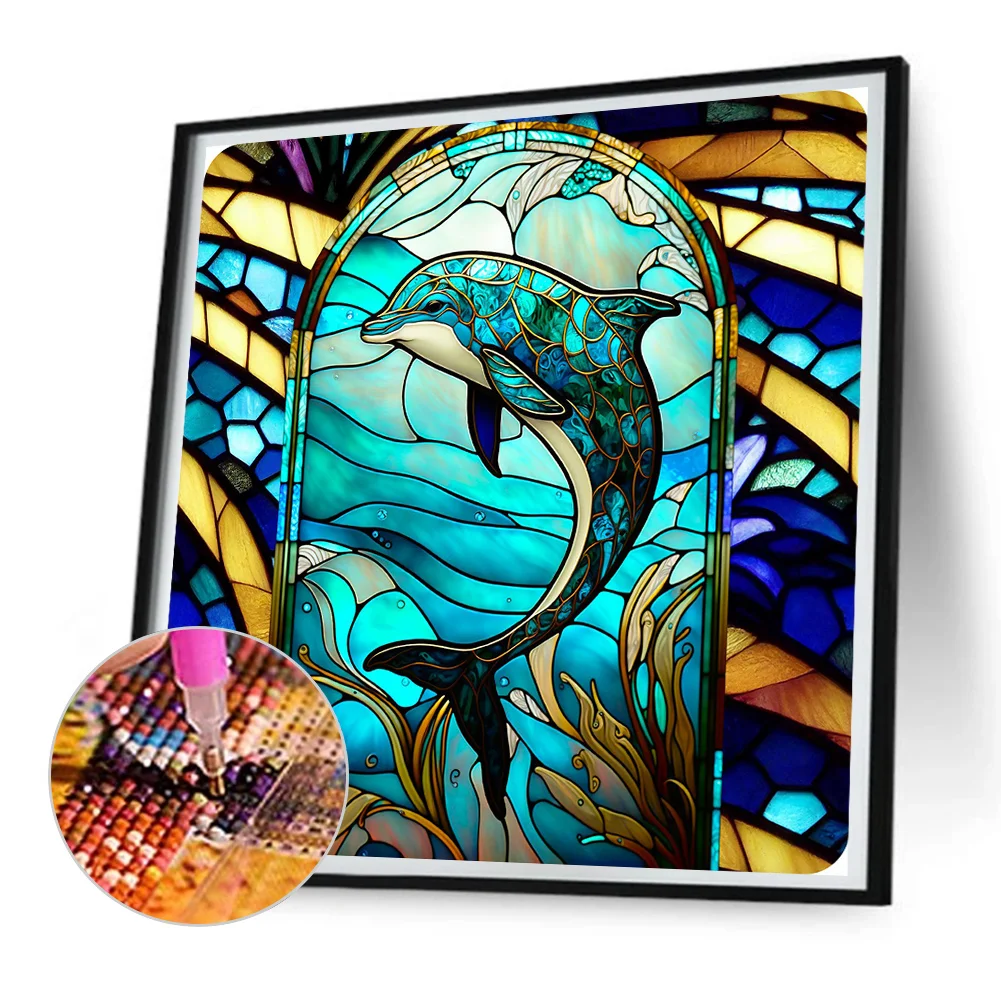 Diamond Painting - Full Round Drill - Stained Glass Dolphin(30*30cm)