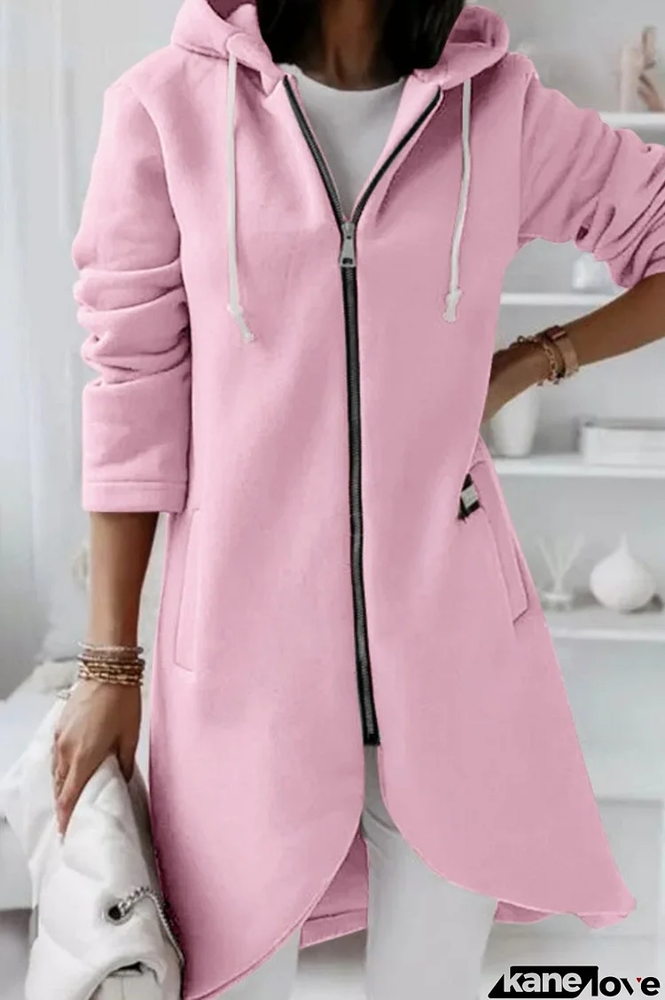 Casual Solid Patchwork Zipper Hooded Collar Outerwear