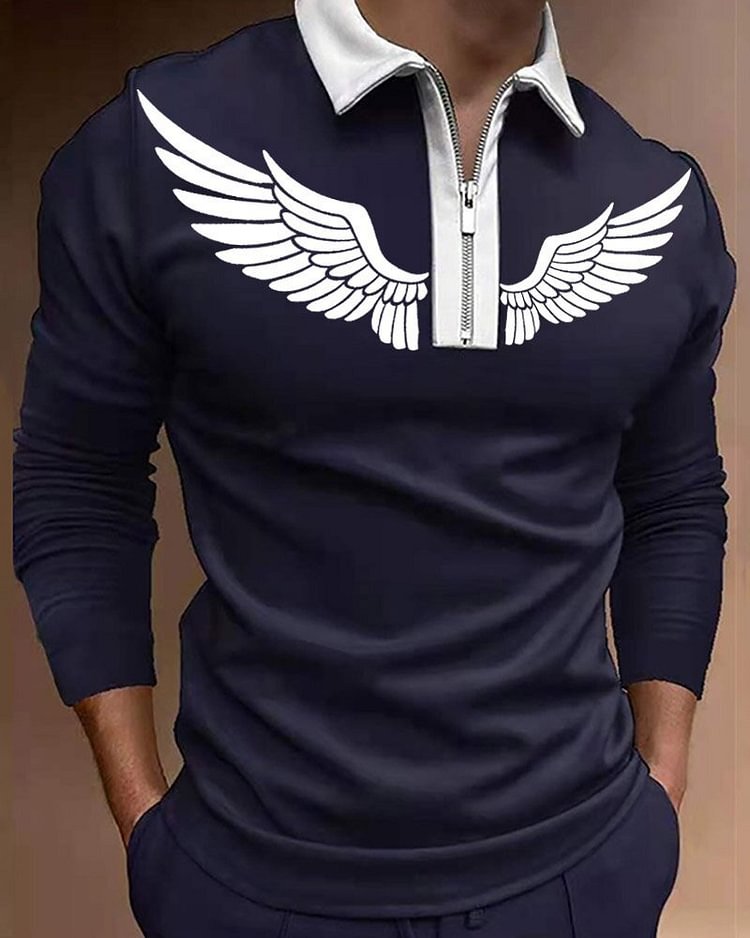 Men's Wing Printed Lapel Polo Shirt