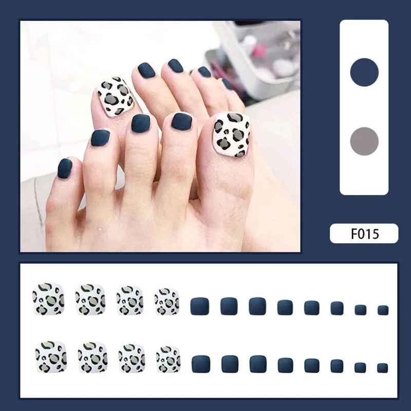 24pcs Purple False Toe Nails Summer Full Cover Wearing Toe Nail Art Pattern Removable Nail Stickers With Glue-Nail Inspo