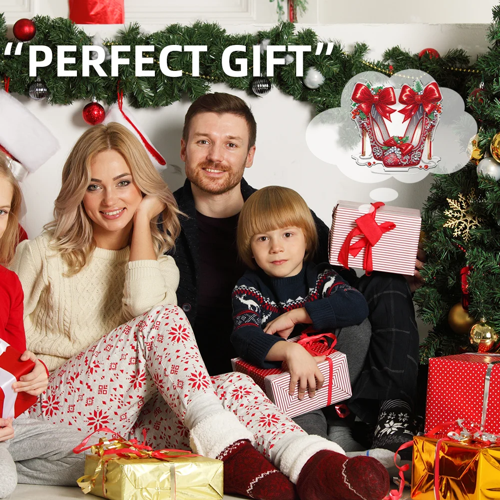 2D Flat Xmas High Heels DIY Acrylic Desktop Diamond Art Kits for Adults Beginner