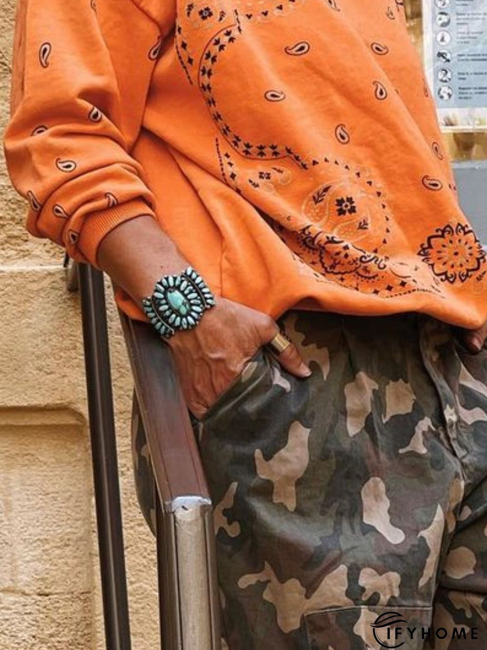 Vintage Round Neck Printed Long Sleeve Top | IFYHOME