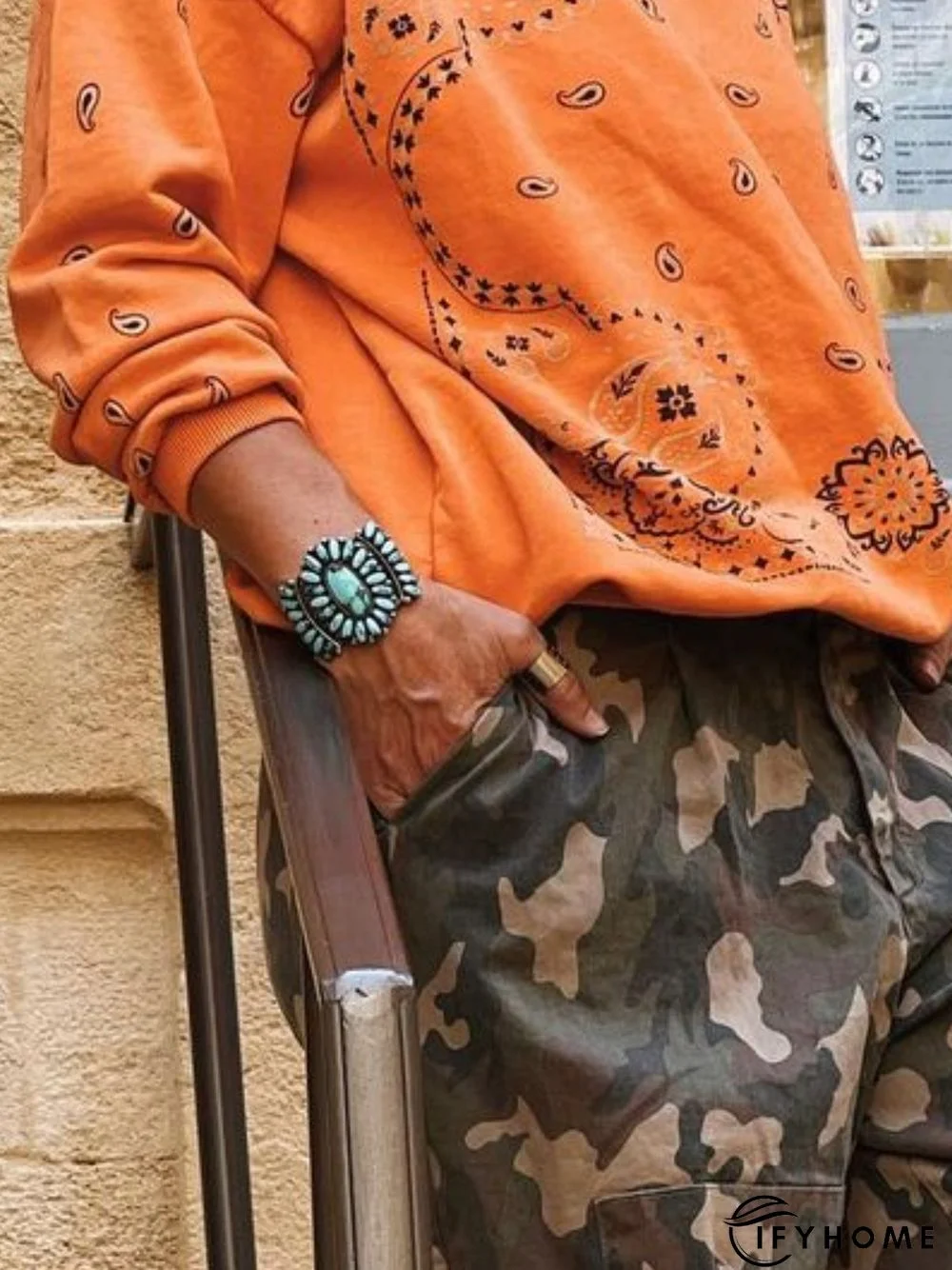 Vintage Round Neck Printed Long Sleeve Top | IFYHOME