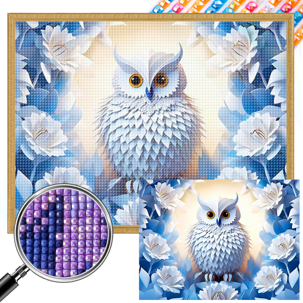 Paper Carved White Owl 40*30CM(Canvas) Full Square Drill Diamond Painting gbfke