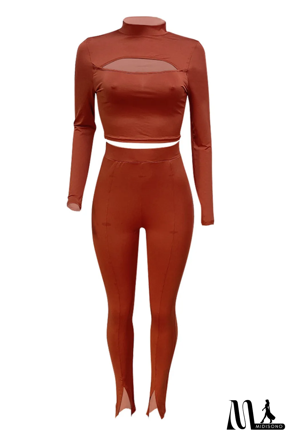 MidiSono - White Sexy Casual Solid Bandage Turtleneck Long Sleeve Two Pieces