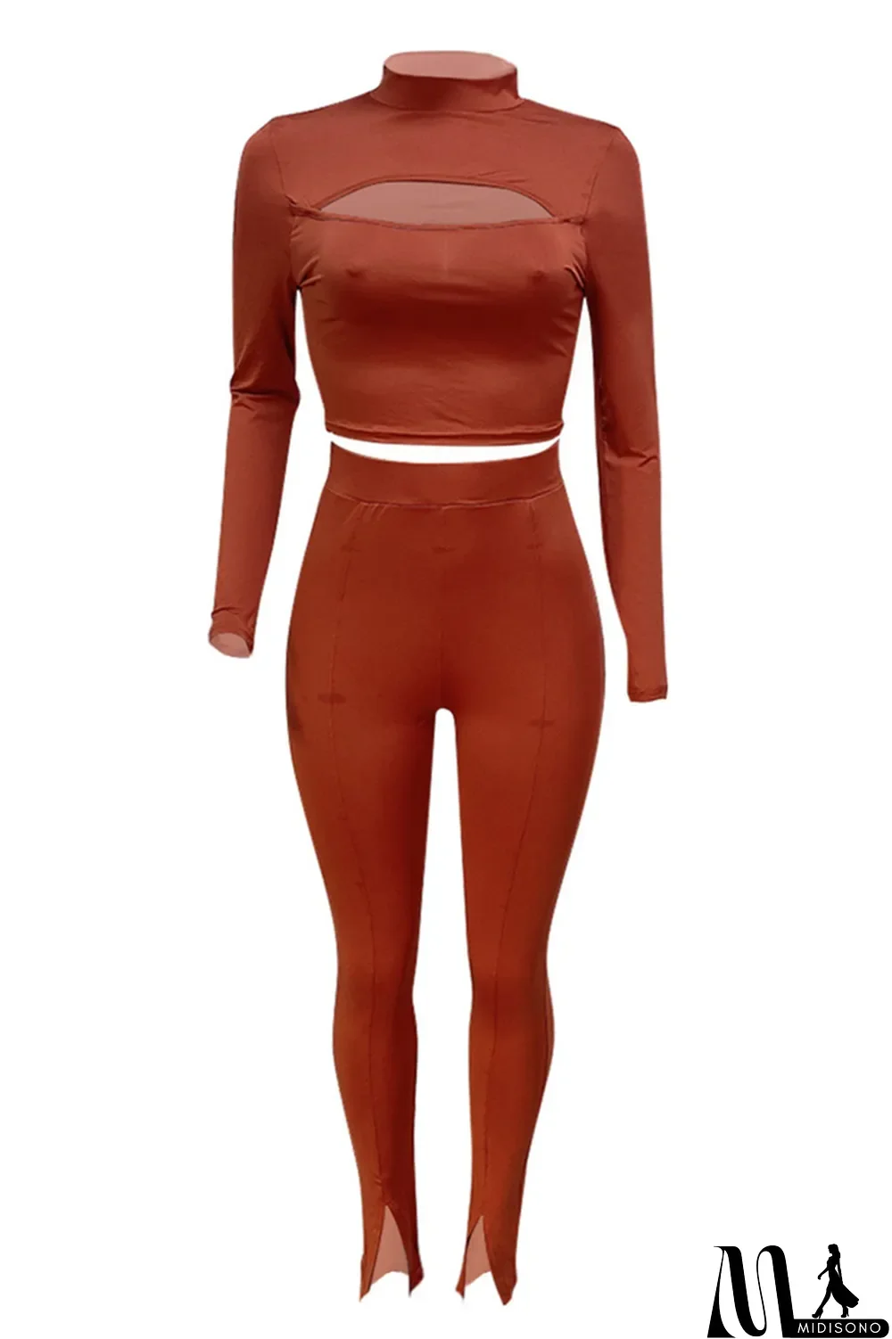 MidiSono - White Sexy Casual Solid Bandage Turtleneck Long Sleeve Two Pieces