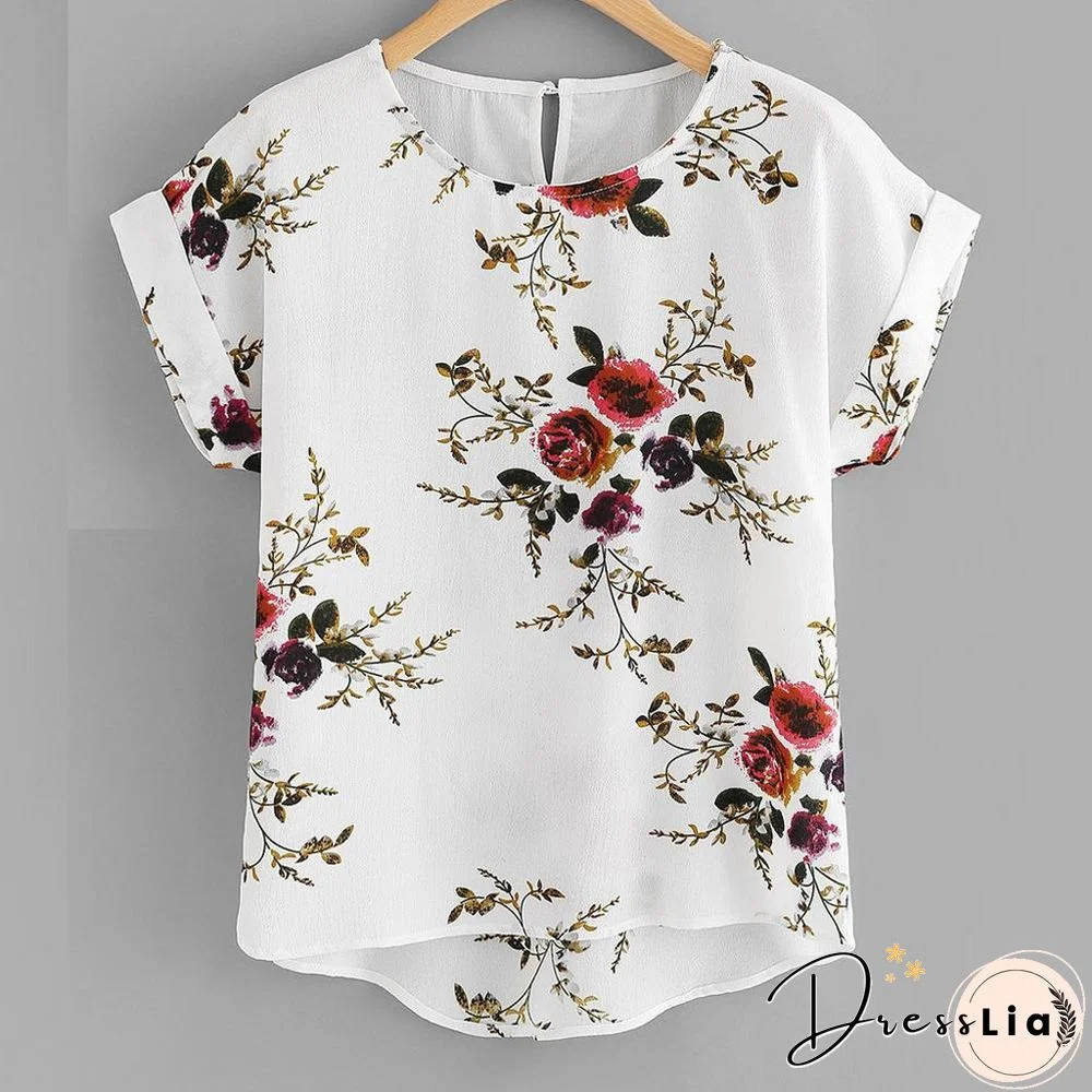 Summer Fashion Floral Print Blouse Pullover Ladies O-Neck Tee Tops Female Women's Short Sleeve Shirt Blusas Femininas Clothing