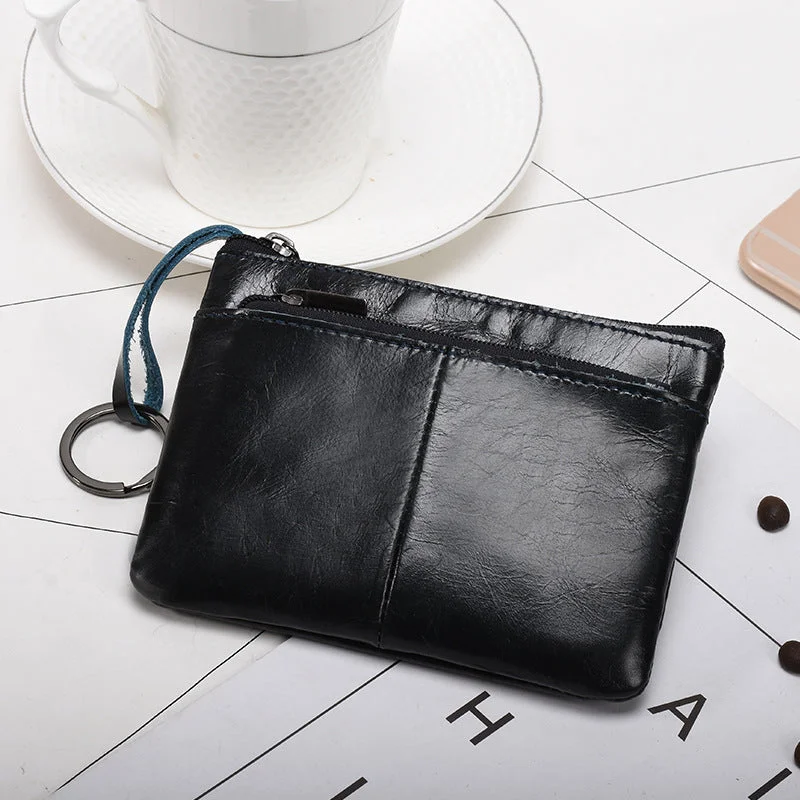 Retro zipper short cowhide small change card holder