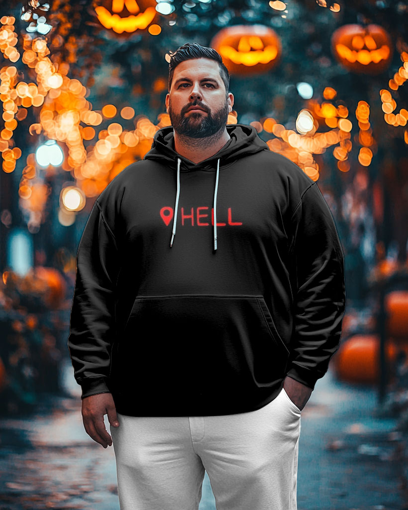 Men's Plus Size Positioned in Hell Print Long Sleeve Hoodie