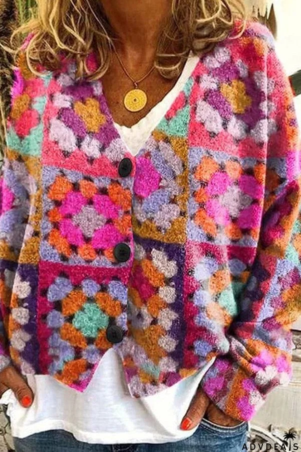 Knitted Long Sleeved Cardigan with Fun Printed Buttons