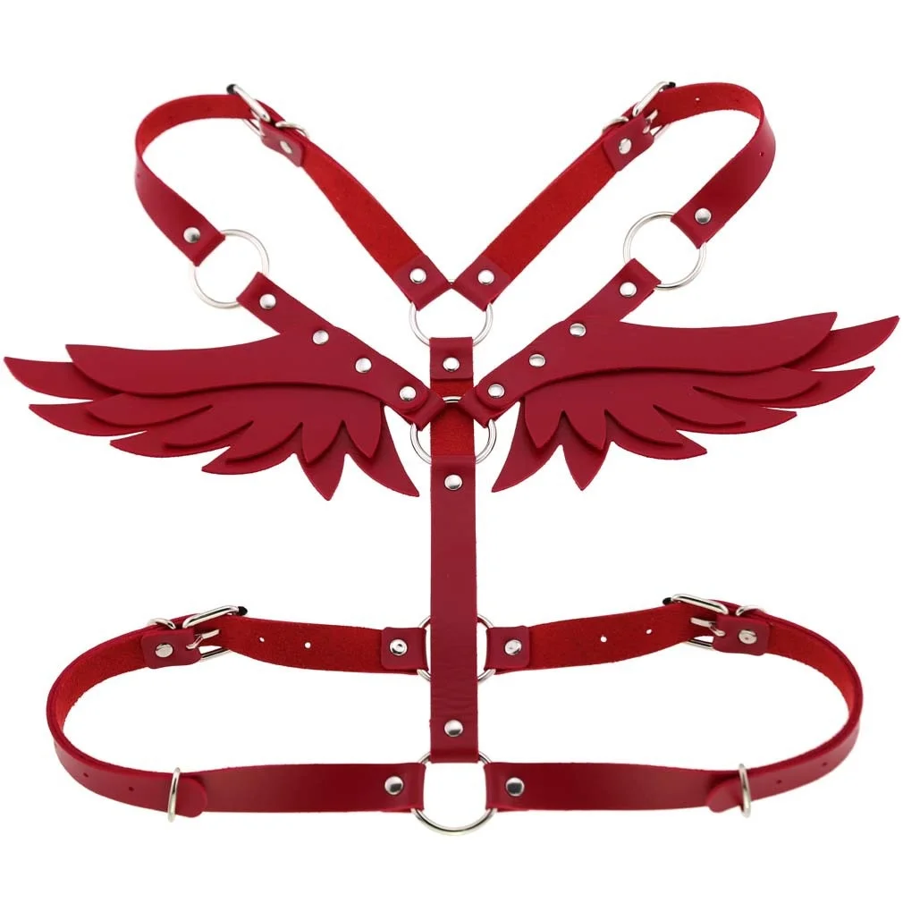 2020 New Gothic Leather Retro Medieval Renaissance Angel Demon Wings 4 Color Cosplay Accessories Harness Top Tie Punk Body Belt