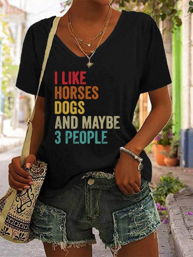 I Like Horses Dogs Print Short Sleeve T Shirt
