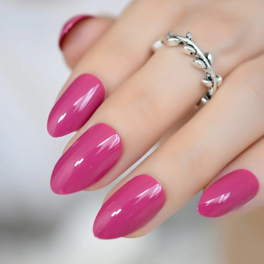 UV Press On Nails Stiletto Shape Sexy Red Fake Nails Gel Shine Shimmer Almond False Nails 24-Nail Inspo