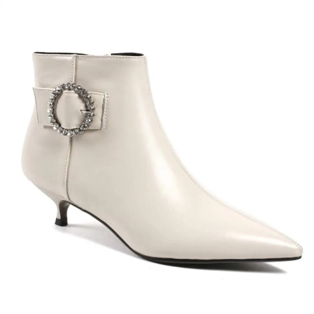 4cm Women's Ankle Boots Low Heels Shoes Zipper Booties Solid Color With Diamons-vocosishoes