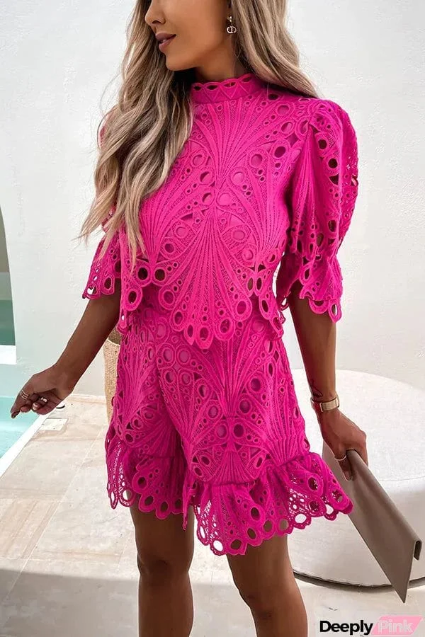 Pretty Personality Crochet Lace Shorts Suit