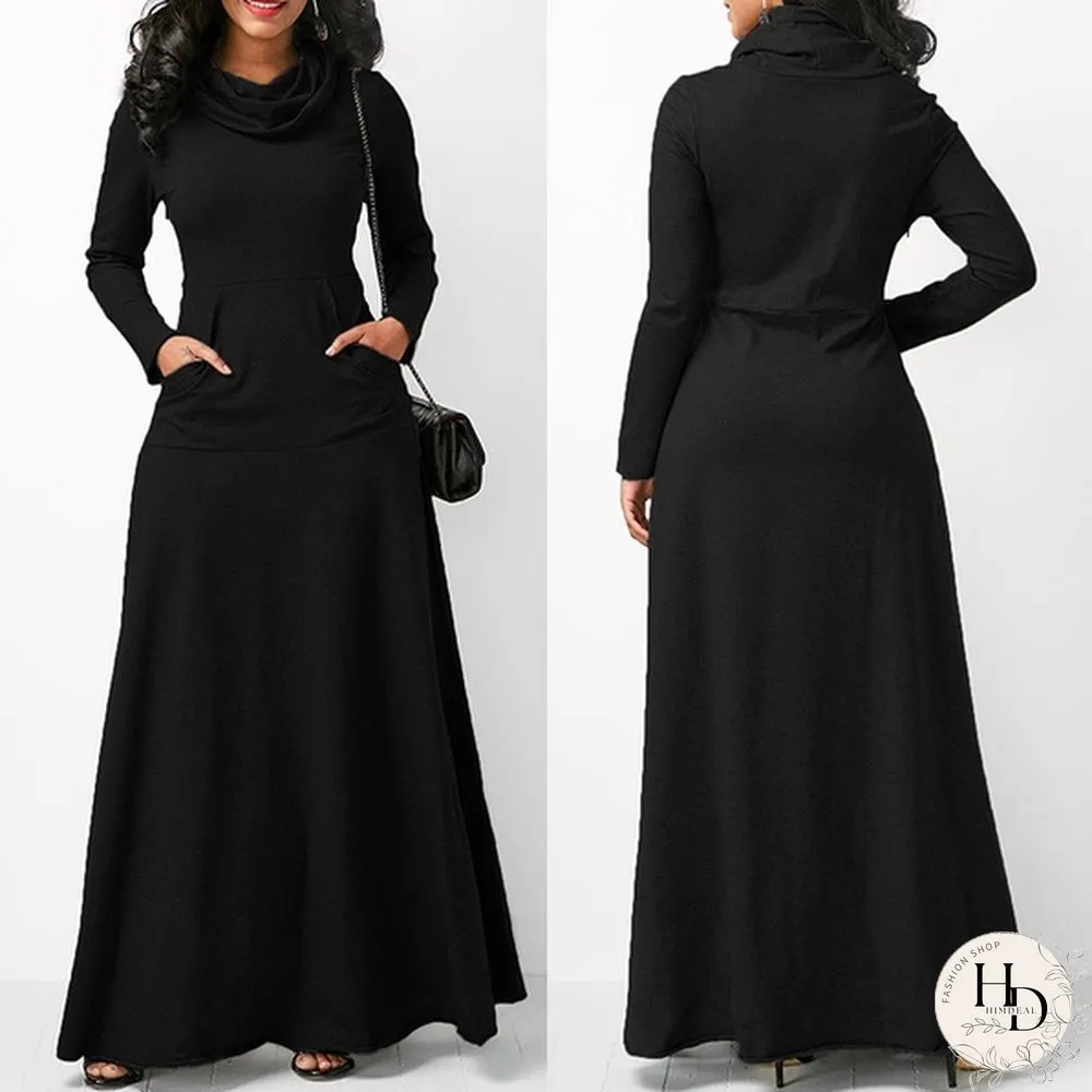Autumn & Winter Womens Long Sleeve Dress-Pure Colors-Loose Maxi Casual Plus Size S-5Xl