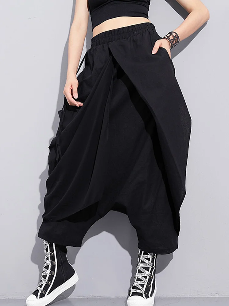 Churchf High Elastic Waist Black Irregular Long Harem Pants New Loose Fit Trousers Women Fashion Elegant Autumn Autumn 2024 TH496