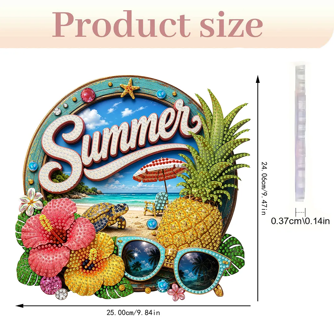 Summer Pineapple Beach 2D Flat DIY PET Diamond Painting Pendant Special Shape Hanging Gem Art Paintings Charm Single Side Drill for Adults Home Wall Window Decor