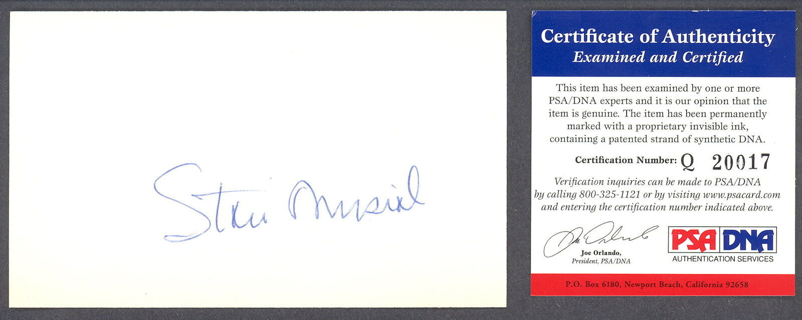 STAN MUSIAL SIGNED AUTO INDEX CARD PSA DNA WITH 8x10 Photo Poster painting ST LUIS CARDINALS HOF