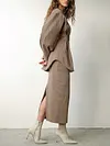 Knitted Long Sleeve Ruffled Top&Skirt Solid Color Urban Suit