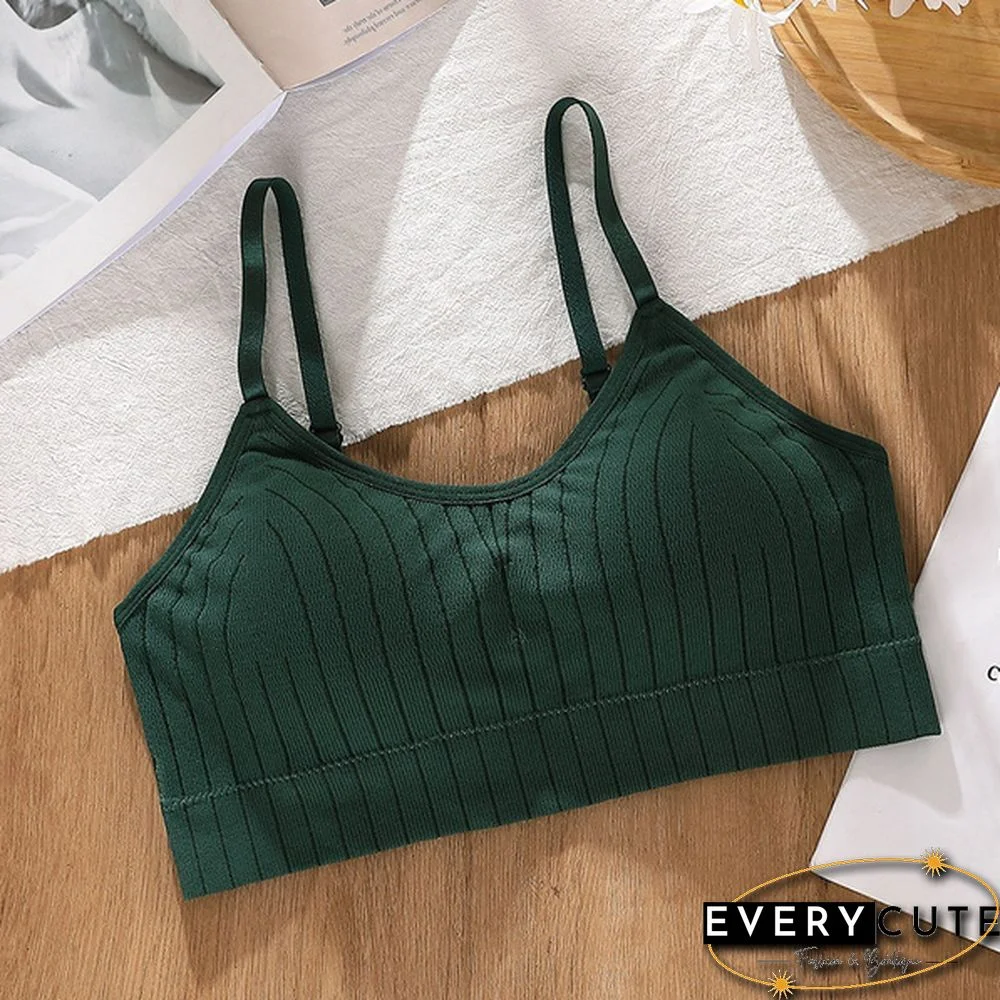 Women's Sleeveless Striped Bra Padded Tank Tops Spaghetti Strap Bralette Crop Top Tube Bras Seamless Tube Top