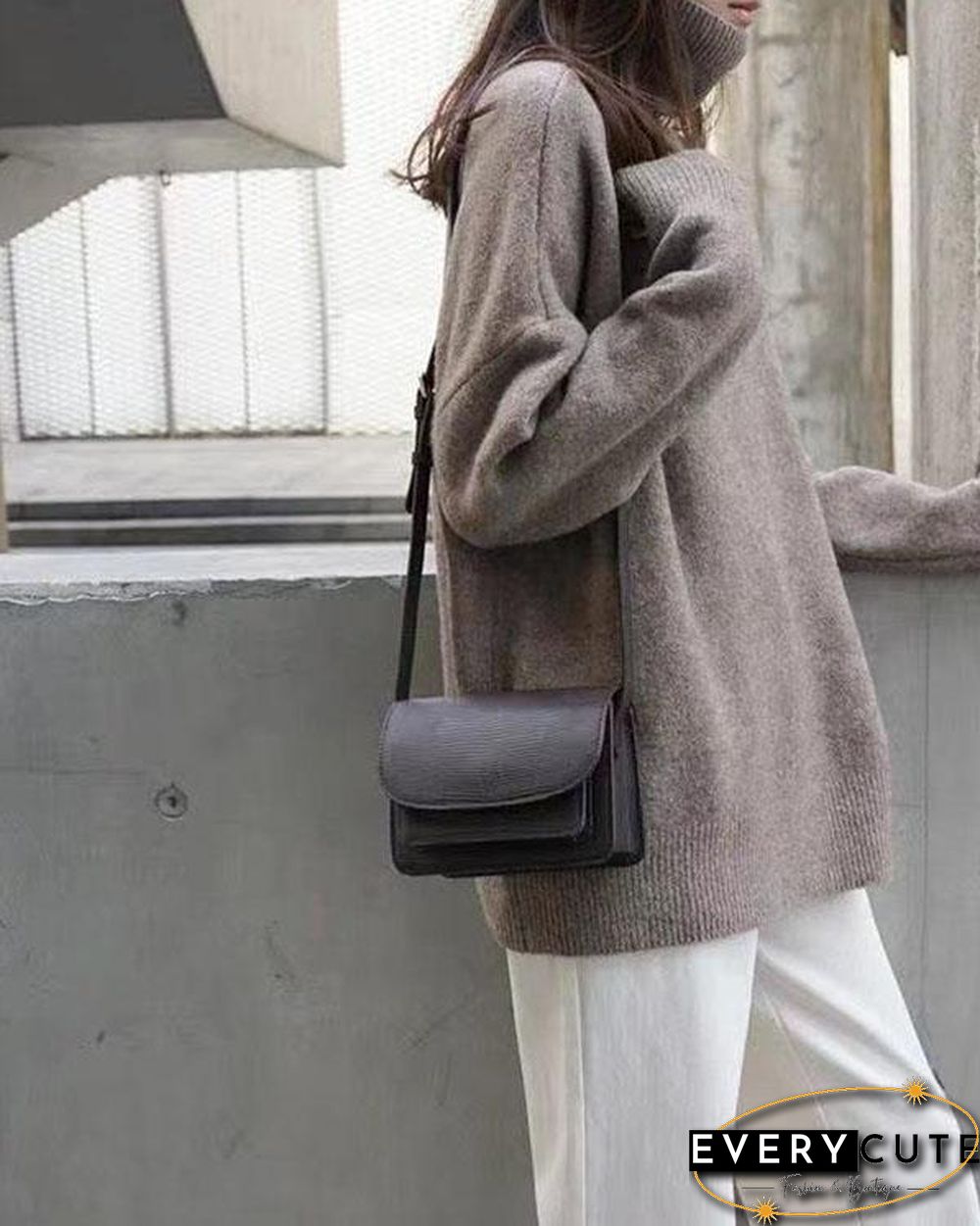 Mnimalistic Pure Color Turtleneck Casual Sweater