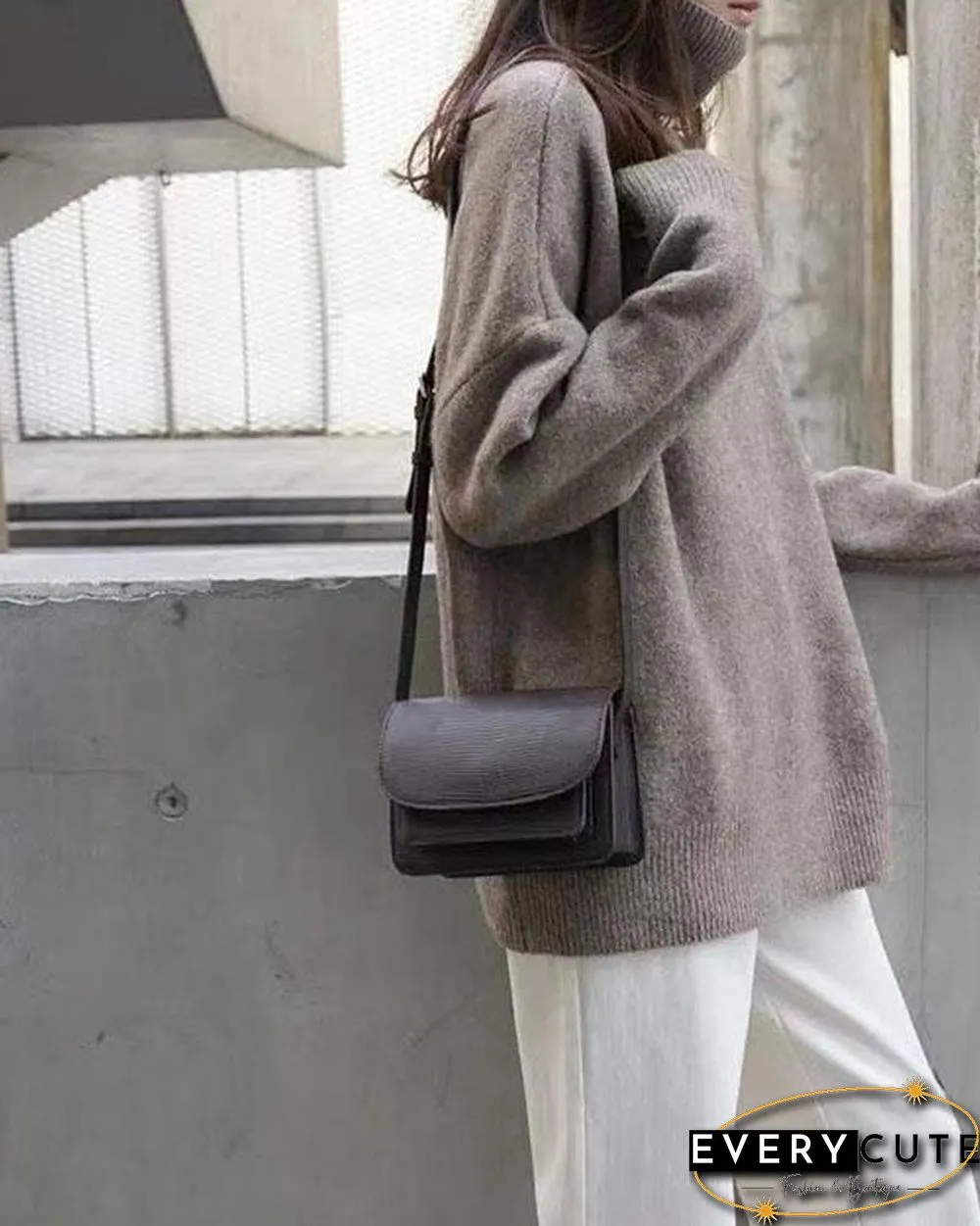 Mnimalistic Pure Color Turtleneck Casual Sweater