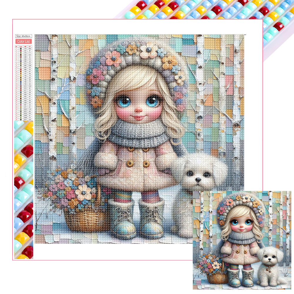 Friendship Between Dog And Little Girl 30*30cm(picture) full square drill diamond painting
