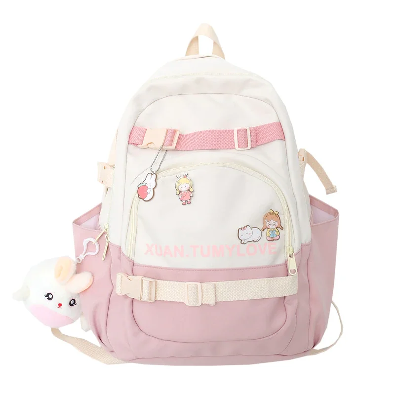 Pongl New Color Match Buckle Backpack Cute Teenage Girl Style Schoolbag Women College Student Bag Multifunctional Versatile Backpacks