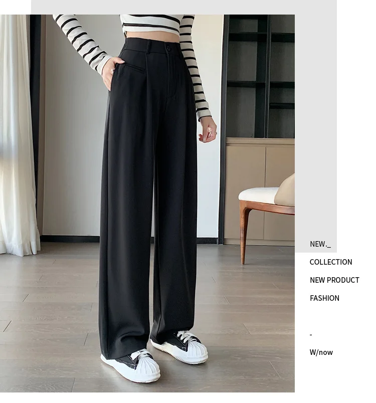 Woherb High Sense Suit Pants Female Spring And Summer 2025 New High Waist Hanging Feeling Wide Leg Pants Loose Thin Narrow Version Of The Floor Trousers-Outfit Ideas