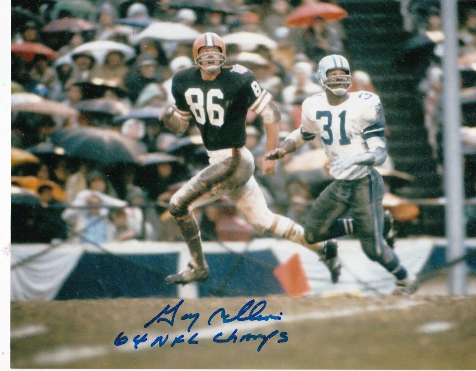 GARY COLLINS CLEVELAND BROWNS 64 NFL CHAMPS ACTION SIGNED 8X10