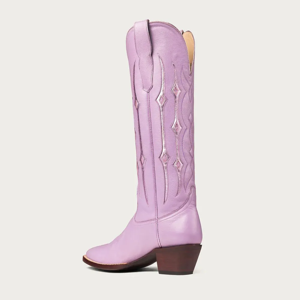 Purple Almond Toe Chunky Heel Stitching Cowboy Boots for Women