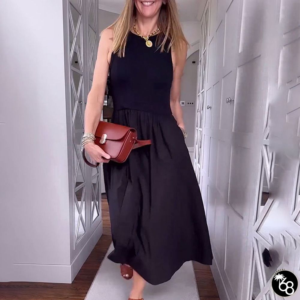 Trendy Plain Black Sleeveless Maxi Dress | 168DEAL