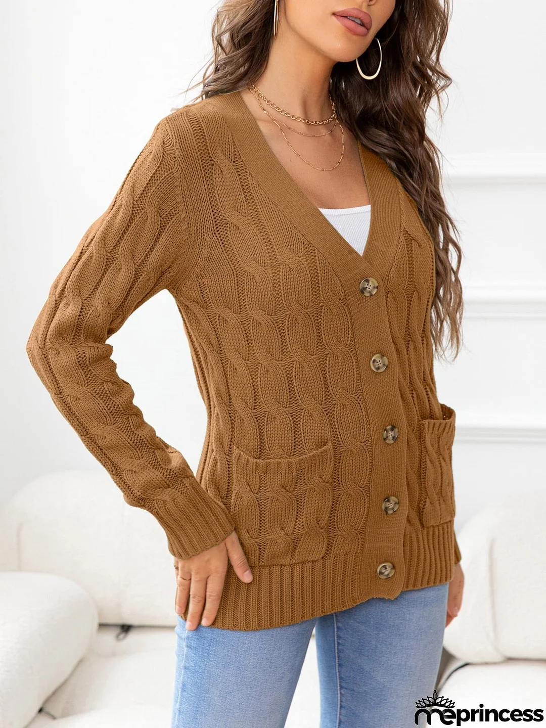 Button Down Cable-Knit Cardigan