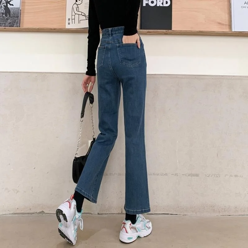 Jeans Women Solid High Street Full Length Causal Straight Trouser Spring Students Fashion Mujer De Moda Ulzzang Vintage Cozy Ins