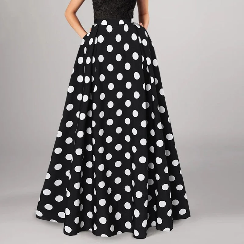 2022 Celmia Women Maxi Skirts Bohemian Polka Dot Long Skirt Summer High Waist Pockets Casual Party Office Bottoms Oversized Robe