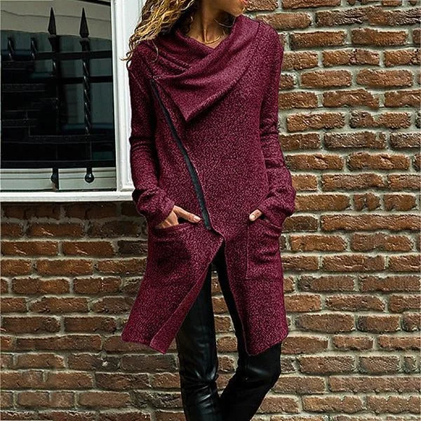 Autumn Zipper Long Fluffy Sweatshirt