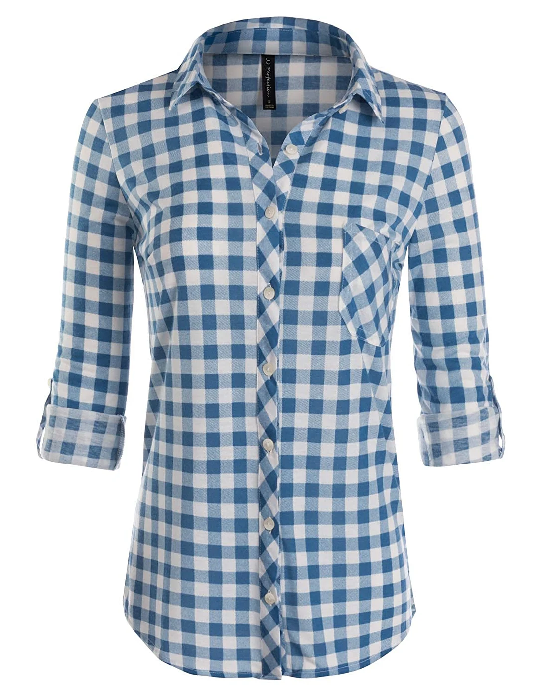 Perfection Women's Long Sleeve Collared Button Down Plaid Flannel Shirt