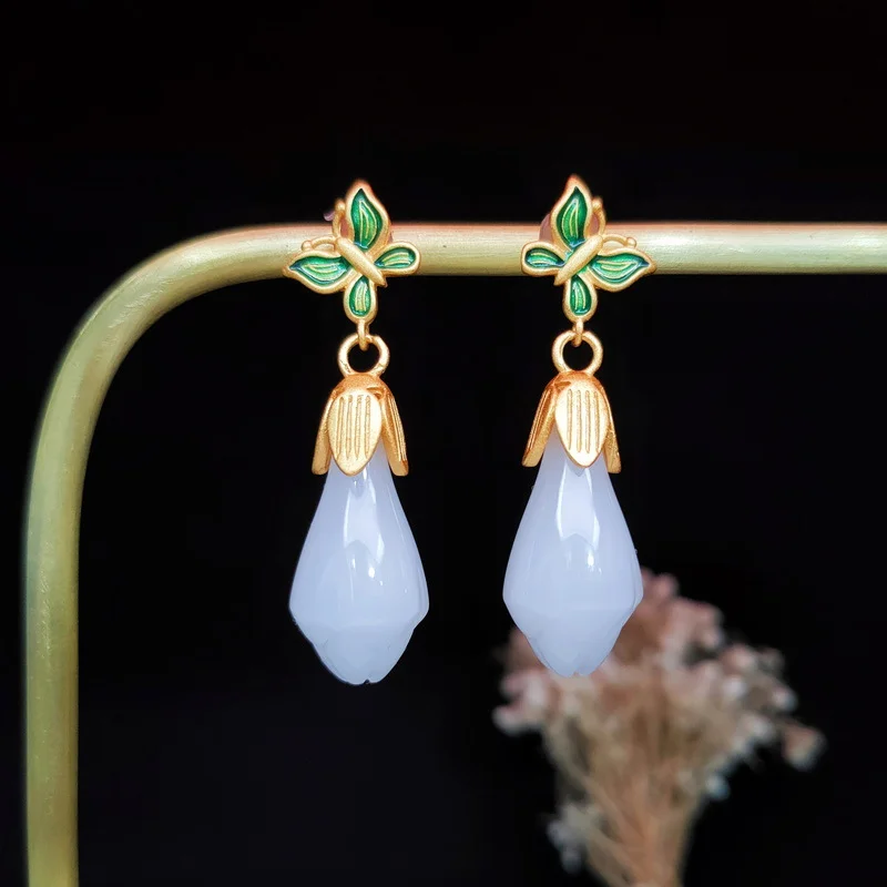 Ancient Enamel Color Craft Magnolia Flower Earrings