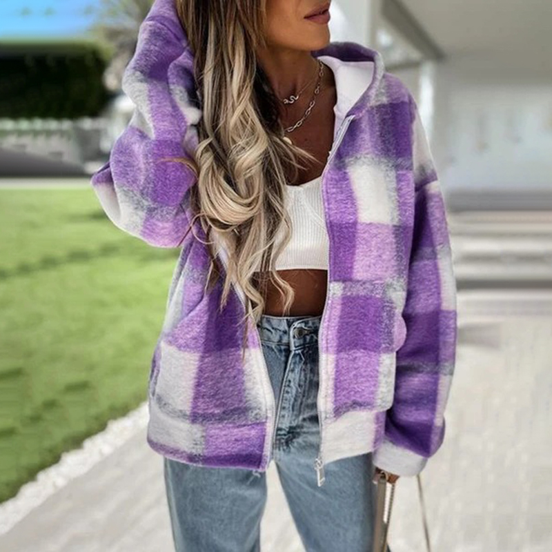 Fashion Plaid Hooded Jacket wearshes
