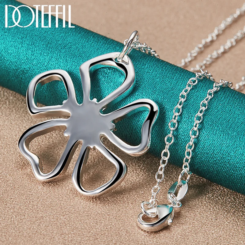 DOTEFFIL 925 Sterling Silver 16-30 Inch Snake Chain Flower Pendant Necklace For Woman Jewelry