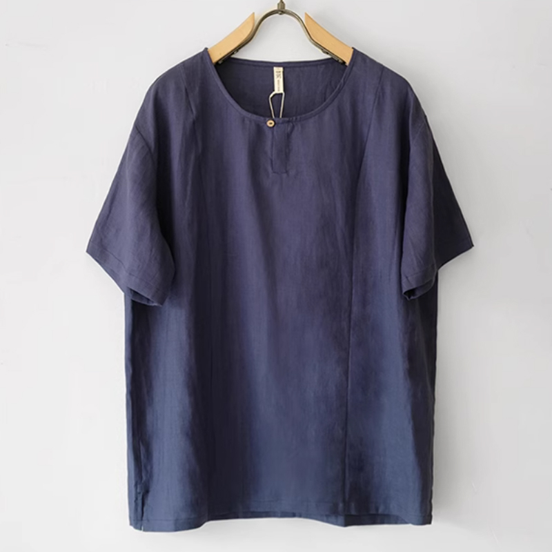 Men's Loose Linen Round Neck Thin Short Sleeve Top