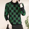 Men&lsquo;s Plaid Printed Half High Neck Thickened Pullover Sweater