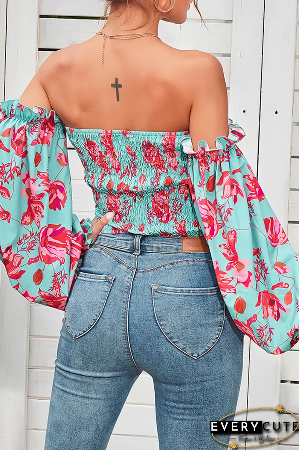 Elegant Floral Split Joint Off The Shoulder Tops
