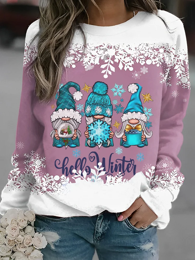 Hello Winter Gnomes Snowflake Long Sleeve Shirt