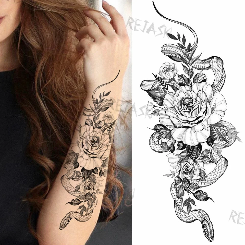Purple Rose Jewelry Water Transfer Tattoo Stickers Women Body Chest Art Temporary Tattoo Girl Waist Bracelet Flash Tatoos Flower