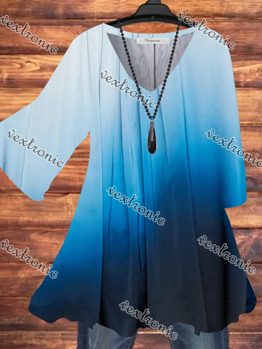 Women Half Sleeve V-neck Solid Color Dress