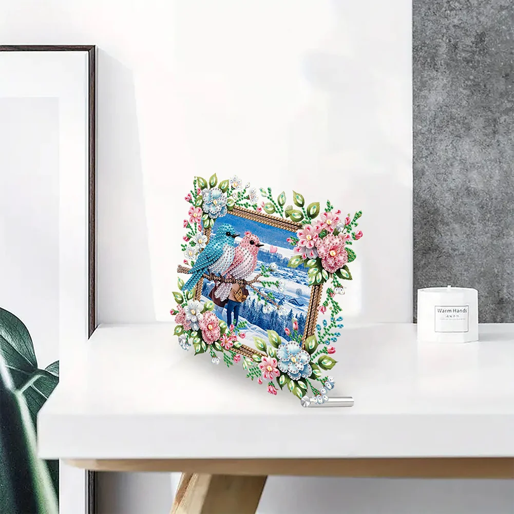5D DIY Flower Bird Acrylic Special Shape Rhinestone Tabletop Photo Frame Kit